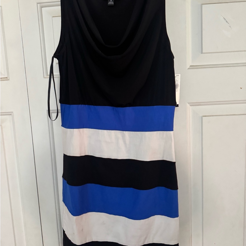 Black and Blue Striped Sleeveless Dress